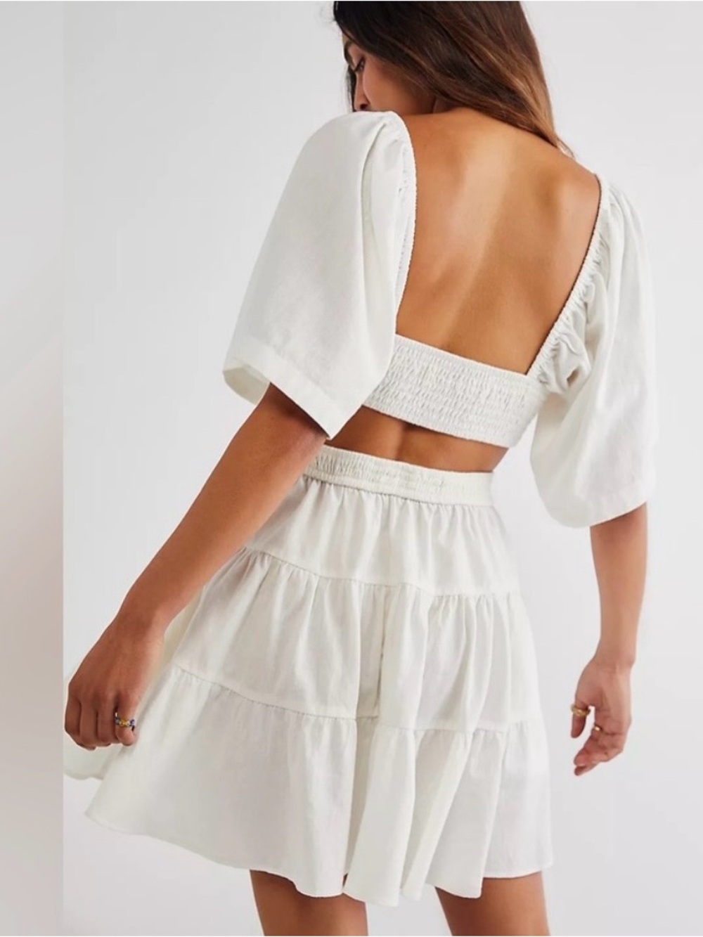 Free People Cross of Sunlight Mini Dress in ivory. - Picture 2 of 12
